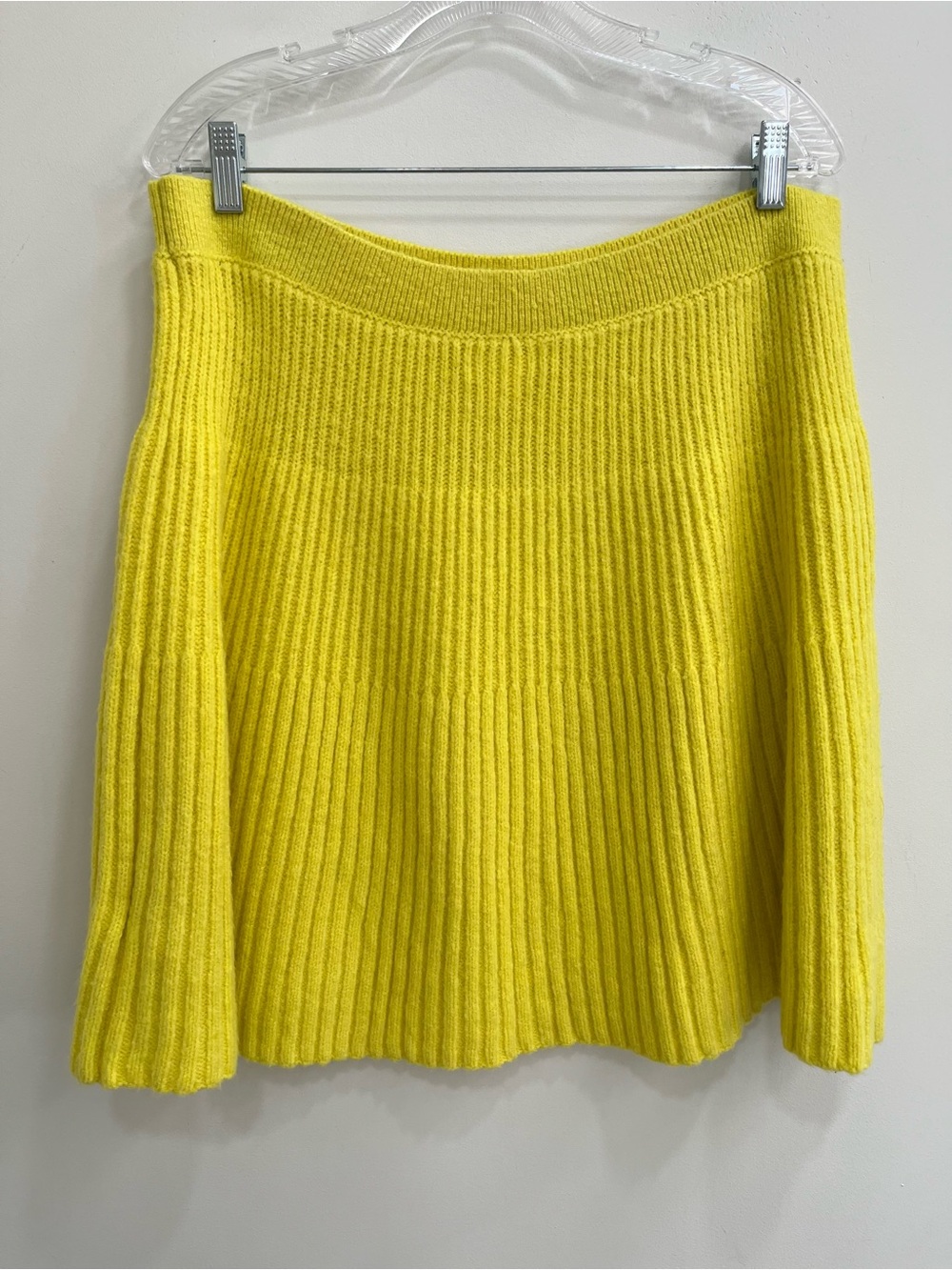 Anthropologie Maeve electric yellow funnel neck sweater mini skirt set wool yak - Picture 8 of 14